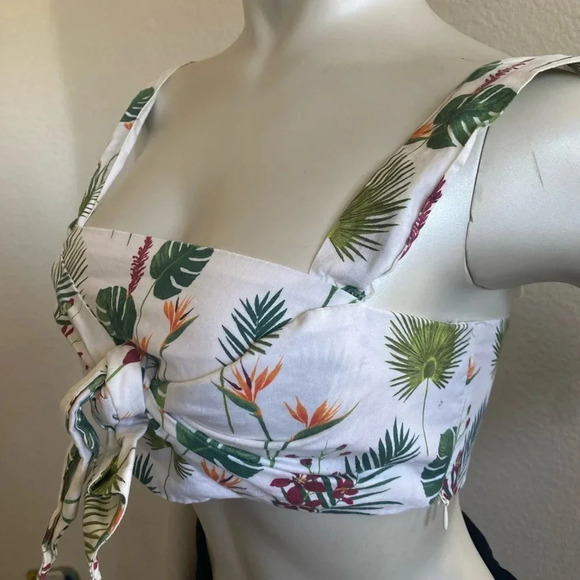 Zara Womens White Green Tropical Crop Tank Top Medium - Picture 5 of 13